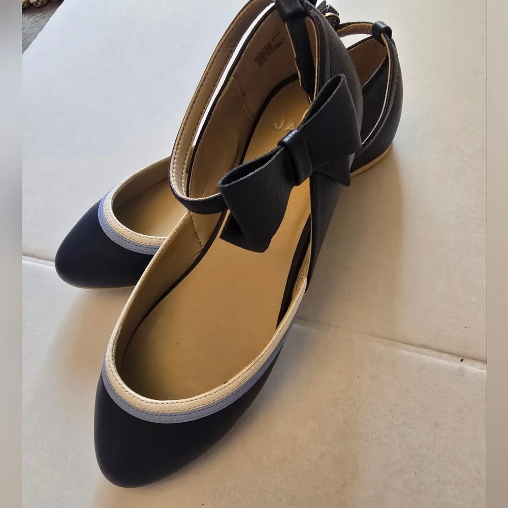 Janie And Jack Bow Strap Ballet Flat In Merchant Marine Color Size 4k